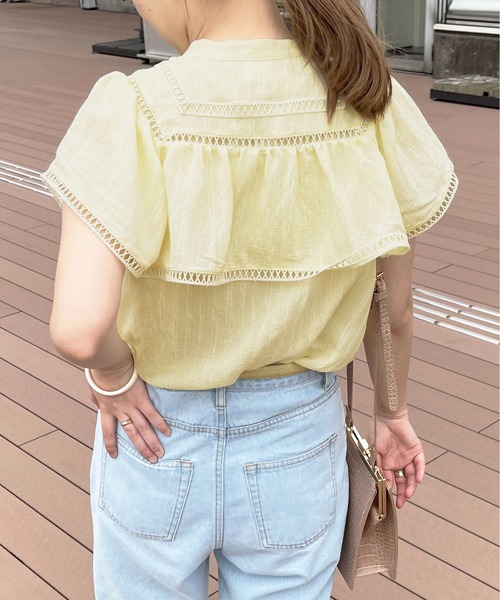 apres jour clair（アプレジュールクレア）の「【apres jour clair】シアーケープブラウス【ZOZOTOWN限定アイテム】（シャツ/ブラウス・レディース・ライトイエロー/オフホワイト/ピンクベージュ・X-LARGE/フリー）」の12枚目の写真