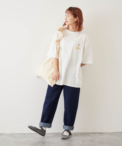 timecapsule（タイムカプセル）の「【timecapsule】「パフェと女の子」刺繍半袖ビッグTシャツ（Tシャツ/カットソー・レディース・ホワイト/ミント/ベージュ系その他/ライトベージュ・FREE）」の5枚目の写真