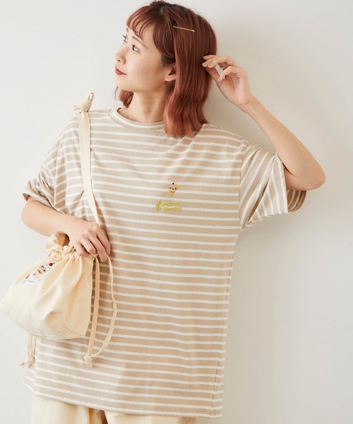 timecapsule（タイムカプセル）の「【timecapsule】「パフェと女の子」刺繍半袖ビッグTシャツ（Tシャツ/カットソー・レディース・ホワイト/ミント/ベージュ系その他/ライトベージュ・FREE）」の8枚目の写真