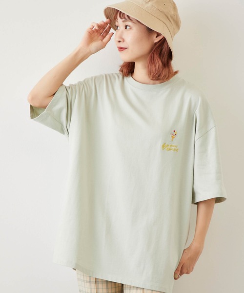 timecapsule（タイムカプセル）の「【timecapsule】「パフェと女の子」刺繍半袖ビッグTシャツ（Tシャツ/カットソー・レディース・ホワイト/ミント/ベージュ系その他/ライトベージュ・FREE）」の12枚目の写真