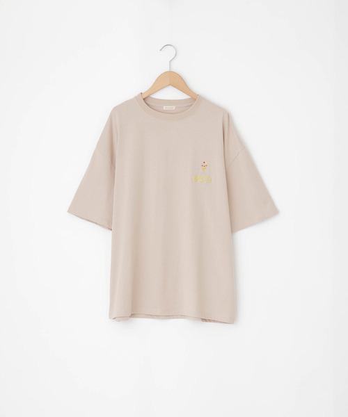 timecapsule（タイムカプセル）の「【timecapsule】「パフェと女の子」刺繍半袖ビッグTシャツ（Tシャツ/カットソー・レディース・ホワイト/ミント/ベージュ系その他/ライトベージュ・FREE）」の22枚目の写真