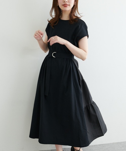 natural couture(ナチュラルクチュール)の「【WEB限定カラー有り】バックシャツティアードTワンピース(ワンピース・レディース・オフホワイト/ブラック/ベージュ/ブラウン/ミント/レッド・FREE)」の3枚目の写真