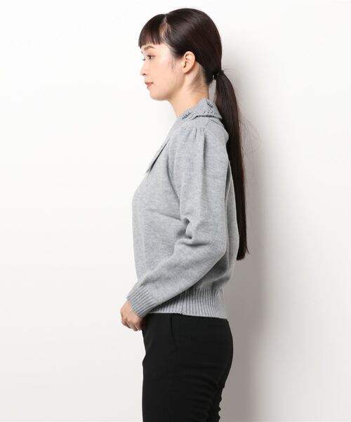 Clice de Paris（クリシェドゥパリス）の「K/衿刺しゅうニット②（ニット/セーター・レディース・ネイビー/グレー/オフホワイト・ONESIZE）」の4枚目の写真