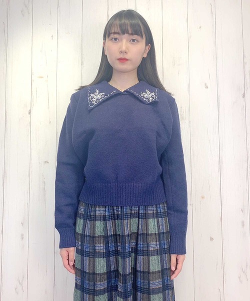 Clice de Paris（クリシェドゥパリス）の「K/衿刺しゅうニット②（ニット/セーター・レディース・ネイビー/グレー/オフホワイト・ONESIZE）」の11枚目の写真