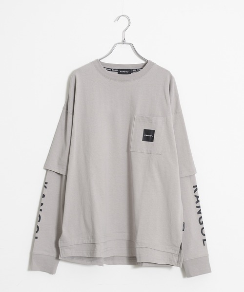 KANGOL（カンゴール）の「【EC別注】KANGOL/カンゴール ワンポイント ロゴ 胸ポケット付き レイヤード ビックシルエット 長袖 Tシャツ（Tシャツ/カットソー・メンズ・ホワイト/ブラック/モカ/ブルー系その他/グレイッシュベージュ/ブルー系その他2/ダークグリーン・LL/M/L）」の4枚目の写真