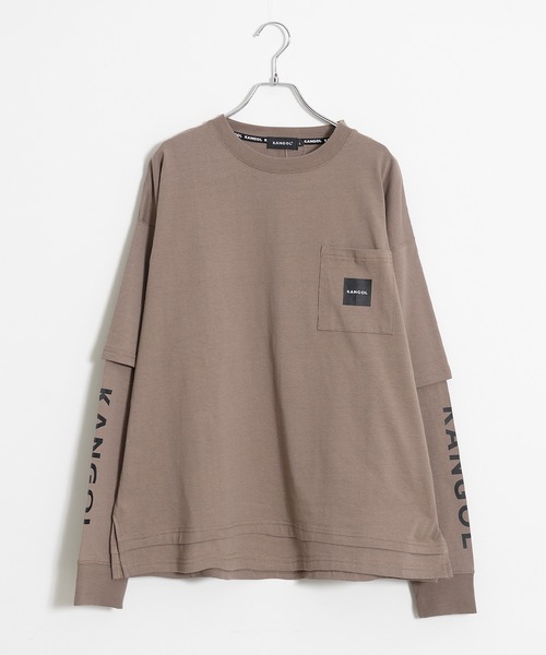KANGOL（カンゴール）の「【EC別注】KANGOL/カンゴール ワンポイント ロゴ 胸ポケット付き レイヤード ビックシルエット 長袖 Tシャツ（Tシャツ/カットソー・メンズ・ホワイト/ブラック/モカ/ブルー系その他/グレイッシュベージュ/ブルー系その他2/ダークグリーン・LL/M/L）」の3枚目の写真