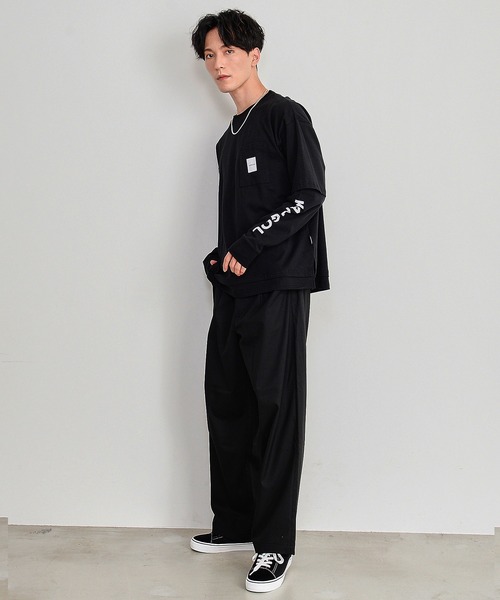 KANGOL（カンゴール）の「【EC別注】KANGOL/カンゴール ワンポイント ロゴ 胸ポケット付き レイヤード ビックシルエット 長袖 Tシャツ（Tシャツ/カットソー・メンズ・ホワイト/ブラック/モカ/ブルー系その他/グレイッシュベージュ/ブルー系その他2/ダークグリーン・LL/M/L）」の13枚目の写真