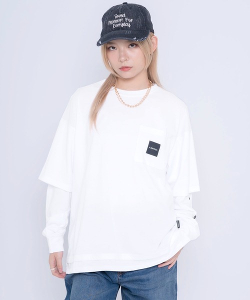 KANGOL（カンゴール）の「【EC別注】KANGOL/カンゴール ワンポイント ロゴ 胸ポケット付き レイヤード ビックシルエット 長袖 Tシャツ（Tシャツ/カットソー・メンズ・ホワイト/ブラック/モカ/ブルー系その他/グレイッシュベージュ/ブルー系その他2/ダークグリーン・LL/M/L）」の16枚目の写真