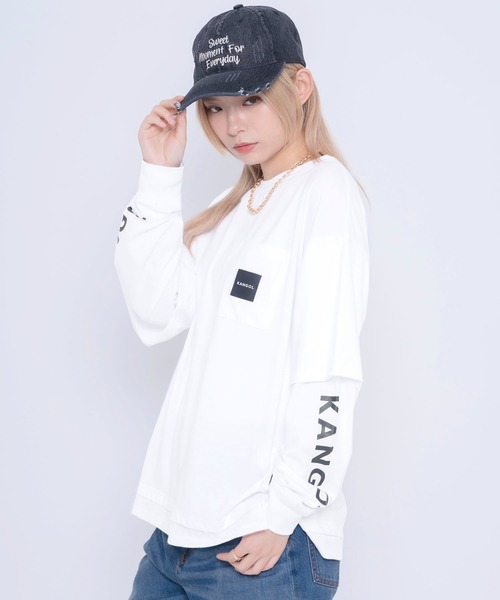 KANGOL（カンゴール）の「【EC別注】KANGOL/カンゴール ワンポイント ロゴ 胸ポケット付き レイヤード ビックシルエット 長袖 Tシャツ（Tシャツ/カットソー・メンズ・ホワイト/ブラック/モカ/ブルー系その他/グレイッシュベージュ/ブルー系その他2/ダークグリーン・LL/M/L）」の17枚目の写真