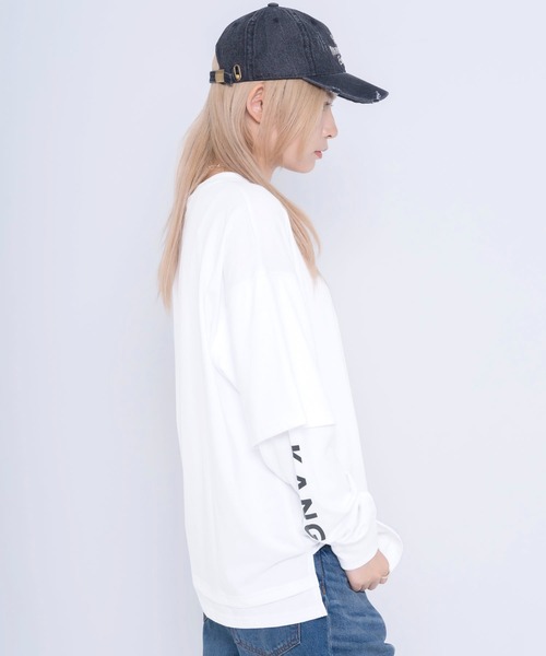 KANGOL（カンゴール）の「【EC別注】KANGOL/カンゴール ワンポイント ロゴ 胸ポケット付き レイヤード ビックシルエット 長袖 Tシャツ（Tシャツ/カットソー・メンズ・ホワイト/ブラック/モカ/ブルー系その他/グレイッシュベージュ/ブルー系その他2/ダークグリーン・LL/M/L）」の19枚目の写真