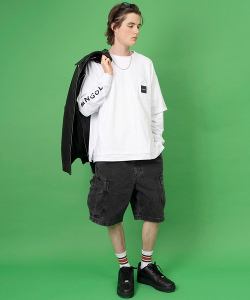 KANGOL（カンゴール）の「【EC別注】KANGOL/カンゴール ワンポイント ロゴ 胸ポケット付き レイヤード ビックシルエット 長袖 Tシャツ（Tシャツ/カットソー・メンズ・ホワイト/ブラック/モカ/ブルー系その他/グレイッシュベージュ/ブルー系その他2/ダークグリーン・LL/M/L）」の15枚目の写真