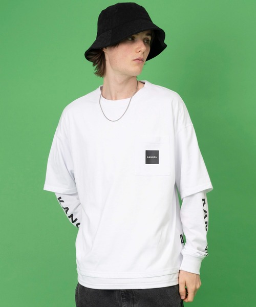 KANGOL（カンゴール）の「【EC別注】KANGOL/カンゴール ワンポイント ロゴ 胸ポケット付き レイヤード ビックシルエット 長袖 Tシャツ（Tシャツ/カットソー・メンズ・ホワイト/ブラック/モカ/ブルー系その他/グレイッシュベージュ/ブルー系その他2/ダークグリーン・LL/M/L）」の14枚目の写真