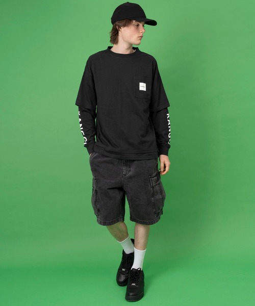 KANGOL（カンゴール）の「【EC別注】KANGOL/カンゴール ワンポイント ロゴ 胸ポケット付き レイヤード ビックシルエット 長袖 Tシャツ（Tシャツ/カットソー・メンズ・ホワイト/ブラック/モカ/ブルー系その他/グレイッシュベージュ/ブルー系その他2/ダークグリーン・LL/M/L）」の22枚目の写真