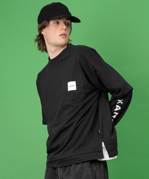 KANGOL（カンゴール）の「【EC別注】KANGOL/カンゴール ワンポイント ロゴ 胸ポケット付き レイヤード ビックシルエット 長袖 Tシャツ（Tシャツ/カットソー・メンズ・ホワイト/ブラック/モカ/ブルー系その他/グレイッシュベージュ/ブルー系その他2/ダークグリーン・LL/M/L）」の21枚目の写真