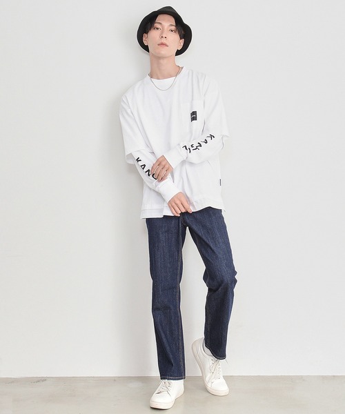 KANGOL（カンゴール）の「【EC別注】KANGOL/カンゴール ワンポイント ロゴ 胸ポケット付き レイヤード ビックシルエット 長袖 Tシャツ（Tシャツ/カットソー・メンズ・ホワイト/ブラック/モカ/ブルー系その他/グレイッシュベージュ/ブルー系その他2/ダークグリーン・LL/M/L）」の12枚目の写真