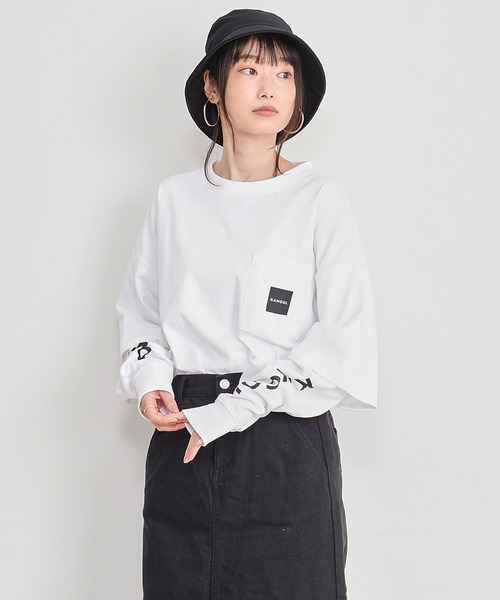 KANGOL（カンゴール）の「【EC別注】KANGOL/カンゴール ワンポイント ロゴ 胸ポケット付き レイヤード ビックシルエット 長袖 Tシャツ（Tシャツ/カットソー・メンズ・ホワイト/ブラック/モカ/ブルー系その他/グレイッシュベージュ/ブルー系その他2/ダークグリーン・LL/M/L）」の9枚目の写真