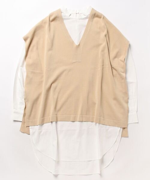 TITE IN THE STORE（ティテ　インザ　ストア）の「バンドカラーシャツ×ニットベストセット（シャツ/ブラウス・レディース・ブラック/ブラウン/ベージュ・38）」の3枚目の写真