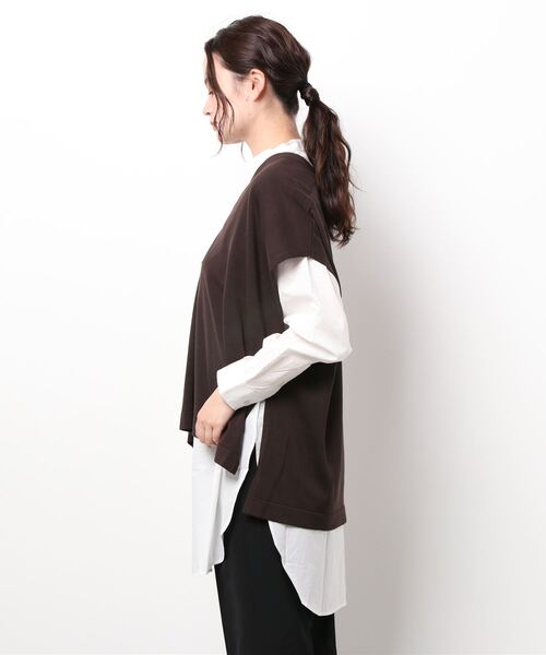 TITE IN THE STORE（ティテ　インザ　ストア）の「バンドカラーシャツ×ニットベストセット（シャツ/ブラウス・レディース・ブラック/ブラウン/ベージュ・38）」の5枚目の写真