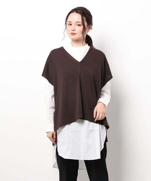 TITE IN THE STORE（ティテ　インザ　ストア）の「バンドカラーシャツ×ニットベストセット（シャツ/ブラウス・レディース・ブラック/ブラウン/ベージュ・38）」の7枚目の写真