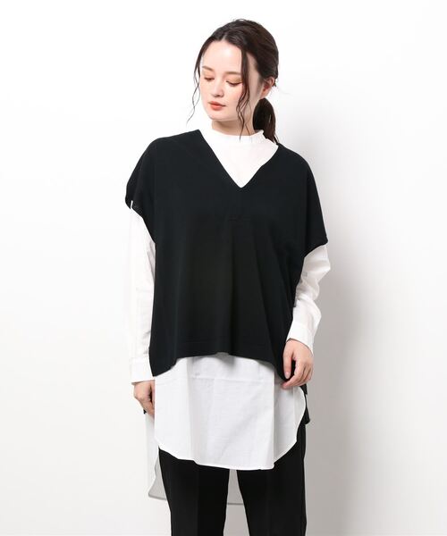 TITE IN THE STORE（ティテ　インザ　ストア）の「バンドカラーシャツ×ニットベストセット（シャツ/ブラウス・レディース・ブラック/ブラウン/ベージュ・38）」の8枚目の写真