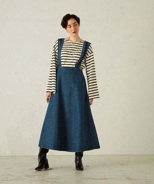 NOLLEY’S（ノーリーズ）の「サスペンダーデニムロングフレアスカート（デニムスカート・レディース・ライトブルー/インディゴブルー・FREE）」の5枚目の写真