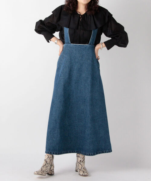 NOLLEY’S（ノーリーズ）の「サスペンダーデニムロングフレアスカート（デニムスカート・レディース・ライトブルー/インディゴブルー・FREE）」の6枚目の写真
