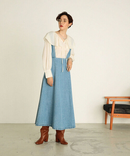 NOLLEY’S（ノーリーズ）の「サスペンダーデニムロングフレアスカート（デニムスカート・レディース・ライトブルー/インディゴブルー・FREE）」の8枚目の写真