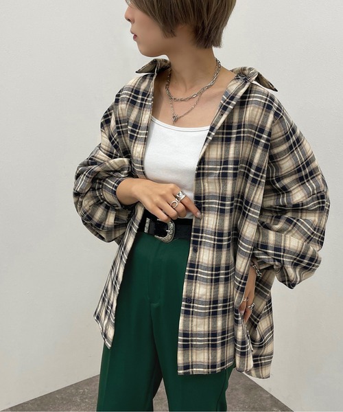 apres jour mignon（アプレジュールミニョン）の「チェックルーズシャツ【ZOZOTOWN限定アイテム】（シャツ/ブラウス・レディース・ネイビー/グリーン/ボルドー・フリー/X-LARGE）」の3枚目の写真