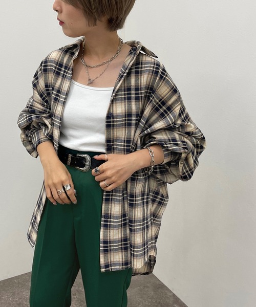 apres jour mignon（アプレジュールミニョン）の「チェックルーズシャツ【ZOZOTOWN限定アイテム】（シャツ/ブラウス・レディース・ネイビー/グリーン/ボルドー・フリー/X-LARGE）」の4枚目の写真