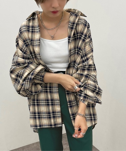 apres jour mignon（アプレジュールミニョン）の「チェックルーズシャツ【ZOZOTOWN限定アイテム】（シャツ/ブラウス・レディース・ネイビー/グリーン/ボルドー・フリー/X-LARGE）」の5枚目の写真