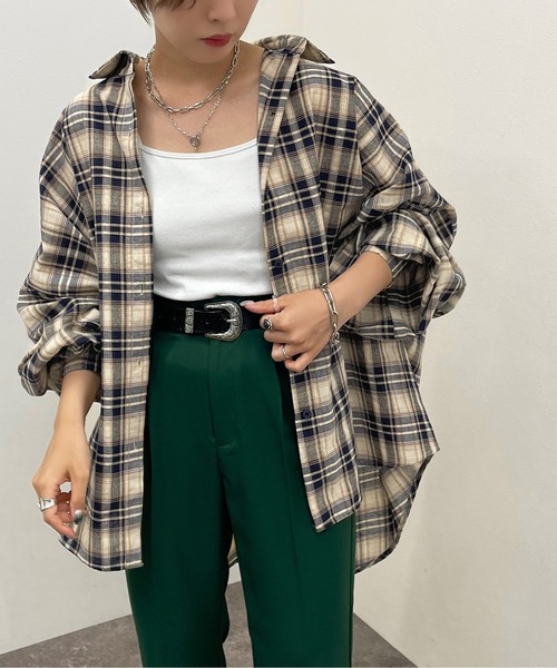 apres jour mignon（アプレジュールミニョン）の「チェックルーズシャツ【ZOZOTOWN限定アイテム】（シャツ/ブラウス・レディース・ネイビー/グリーン/ボルドー・フリー/X-LARGE）」の6枚目の写真