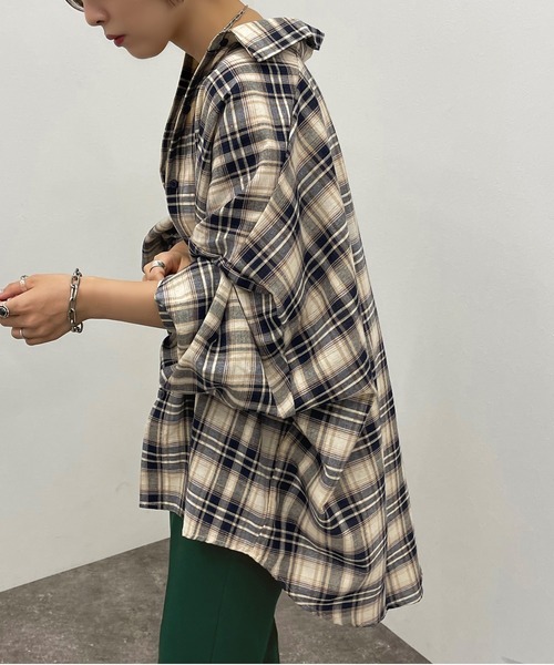 apres jour mignon（アプレジュールミニョン）の「チェックルーズシャツ【ZOZOTOWN限定アイテム】（シャツ/ブラウス・レディース・ネイビー/グリーン/ボルドー・フリー/X-LARGE）」の7枚目の写真