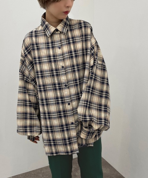 apres jour mignon（アプレジュールミニョン）の「チェックルーズシャツ【ZOZOTOWN限定アイテム】（シャツ/ブラウス・レディース・ネイビー/グリーン/ボルドー・フリー/X-LARGE）」の12枚目の写真