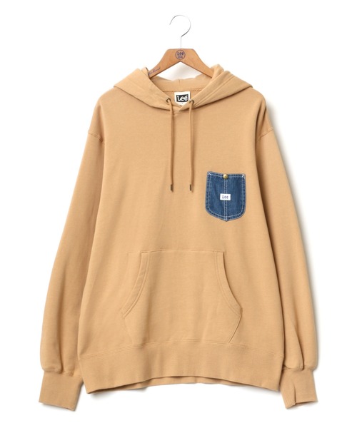 Lee（リー）の「Lee/リー デニムポケット ワンポイント ピスネームロゴ スウェット パーカー（パーカー・メンズ・ライトグレー/ブラック/ベージュ/ブルー・S/M/L/XL）」の7枚目の写真