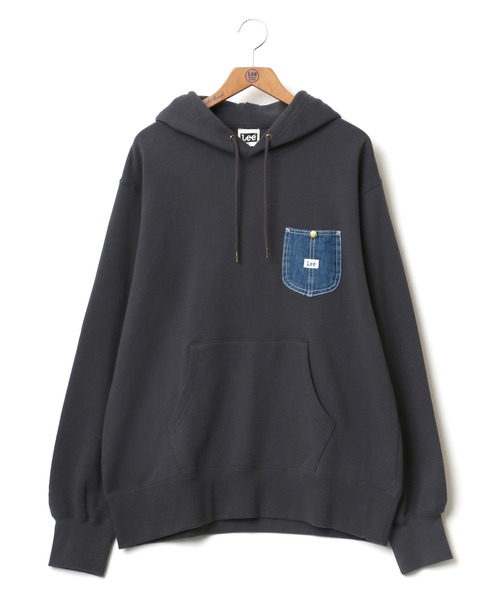 Lee（リー）の「Lee/リー デニムポケット ワンポイント ピスネームロゴ スウェット パーカー（パーカー・メンズ・ライトグレー/ブラック/ベージュ/ブルー・S/M/L/XL）」の5枚目の写真