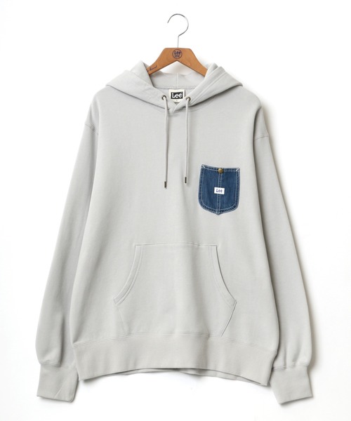 Lee（リー）の「Lee/リー デニムポケット ワンポイント ピスネームロゴ スウェット パーカー（パーカー・メンズ・ライトグレー/ブラック/ベージュ/ブルー・S/M/L/XL）」の6枚目の写真