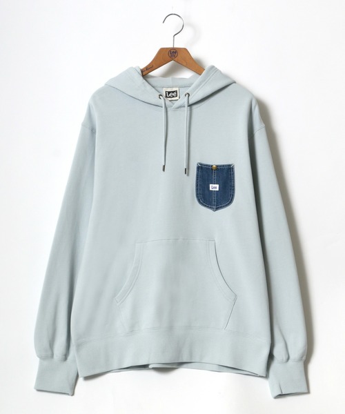 Lee（リー）の「Lee/リー デニムポケット ワンポイント ピスネームロゴ スウェット パーカー（パーカー・メンズ・ライトグレー/ブラック/ベージュ/ブルー・S/M/L/XL）」の13枚目の写真