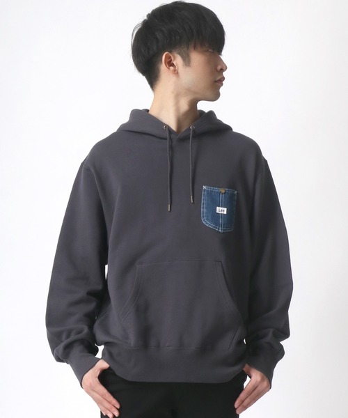 Lee（リー）の「Lee/リー デニムポケット ワンポイント ピスネームロゴ スウェット パーカー（パーカー・メンズ・ライトグレー/ブラック/ベージュ/ブルー・S/M/L/XL）」の15枚目の写真