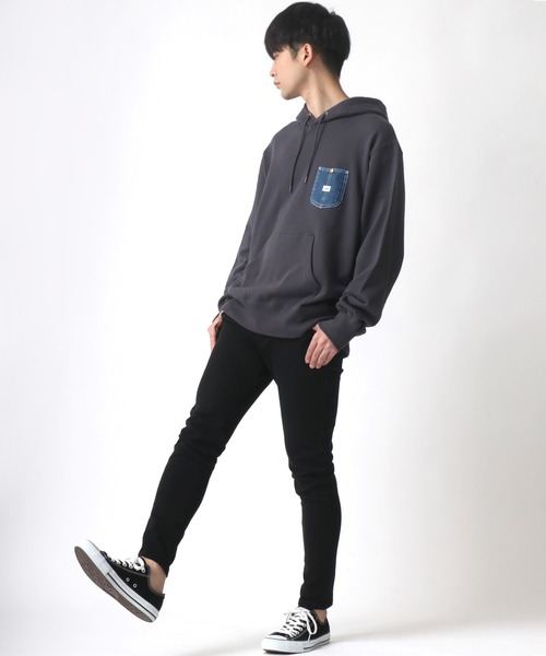 Lee（リー）の「Lee/リー デニムポケット ワンポイント ピスネームロゴ スウェット パーカー（パーカー・メンズ・ライトグレー/ブラック/ベージュ/ブルー・S/M/L/XL）」の22枚目の写真