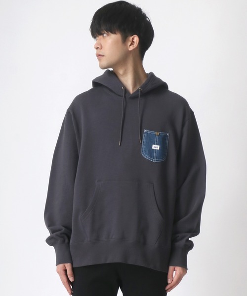 Lee（リー）の「Lee/リー デニムポケット ワンポイント ピスネームロゴ スウェット パーカー（パーカー・メンズ・ライトグレー/ブラック/ベージュ/ブルー・S/M/L/XL）」の16枚目の写真