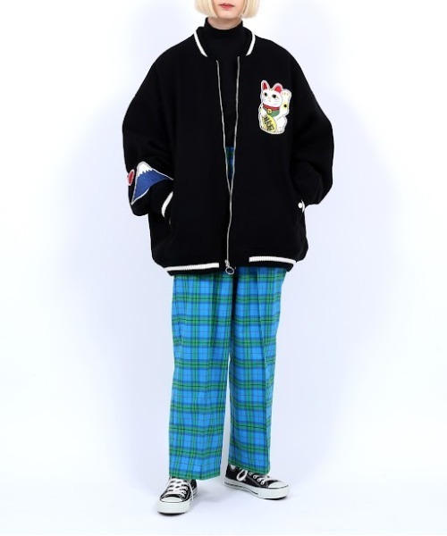 ムラジュン　スリーフェイス　チェックイージーパンツ　緑　ストリート　ユニセックス PUNYUS（プニュズ）の「チェック柄イージーパンツ（その他パンツ