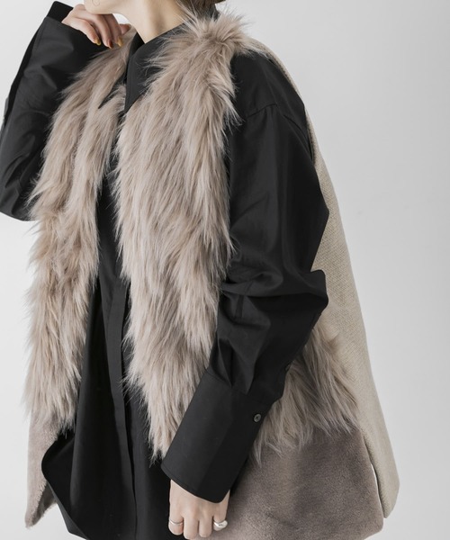 ADAWAS（アダワズ）の「ADAWAS　ECO FUR GILET（ベスト・レディース・ベージュ/ブラウン・FREE）」の2枚目の写真