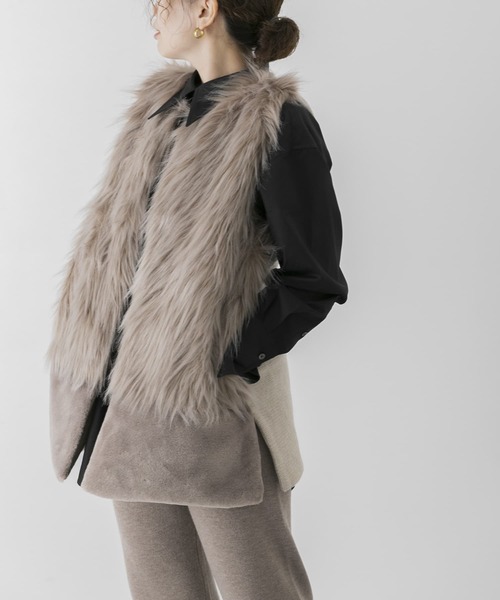 ADAWAS（アダワズ）の「ADAWAS　ECO FUR GILET（ベスト・レディース・ベージュ/ブラウン・FREE）」の6枚目の写真