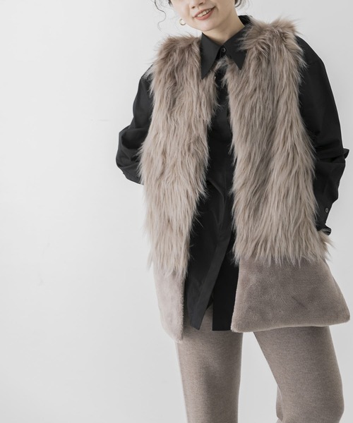 ADAWAS（アダワズ）の「ADAWAS　ECO FUR GILET（ベスト・レディース・ベージュ/ブラウン・FREE）」の7枚目の写真