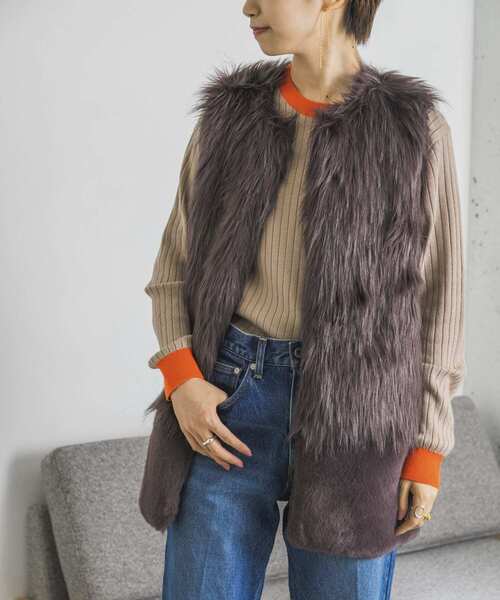 ADAWAS（アダワズ）の「ADAWAS　ECO FUR GILET（ベスト・レディース・ベージュ/ブラウン・FREE）」の16枚目の写真