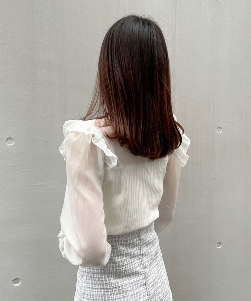 titty＆Co. PETIT（ティティアンドコープティ）の「【titty&Co.PETIT】フリルリボンシャーリングブラウス（シャツ/ブラウス・レディース・ホワイト/ブラック・FREE）」の9枚目の写真