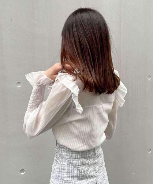 titty＆Co. PETIT（ティティアンドコープティ）の「【titty&Co.PETIT】フリルリボンシャーリングブラウス（シャツ/ブラウス・レディース・ホワイト/ブラック・FREE）」の5枚目の写真