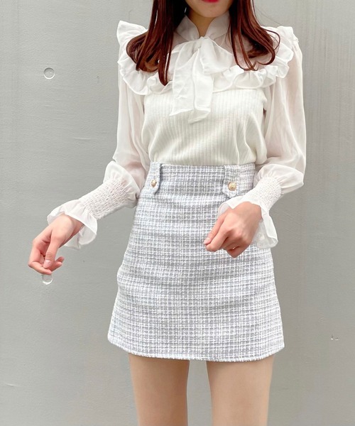 titty＆Co. PETIT（ティティアンドコープティ）の「【titty&Co.PETIT】フリルリボンシャーリングブラウス（シャツ/ブラウス・レディース・ホワイト/ブラック・FREE）」の4枚目の写真