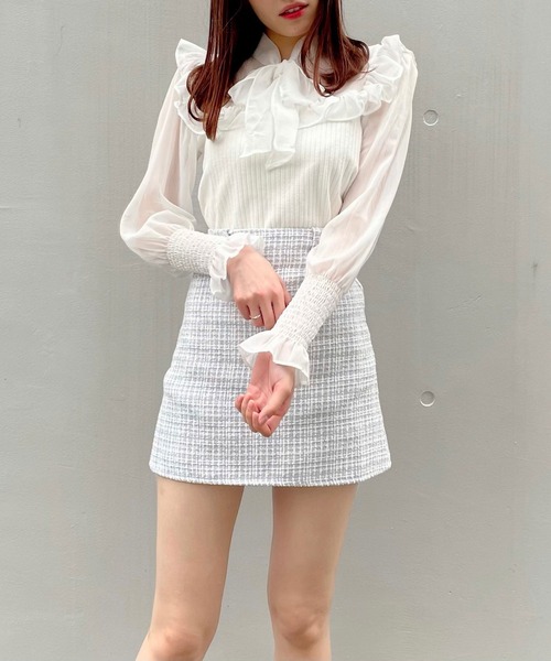 titty＆Co. PETIT（ティティアンドコープティ）の「【titty&Co.PETIT】フリルリボンシャーリングブラウス（シャツ/ブラウス・レディース・ホワイト/ブラック・FREE）」の7枚目の写真