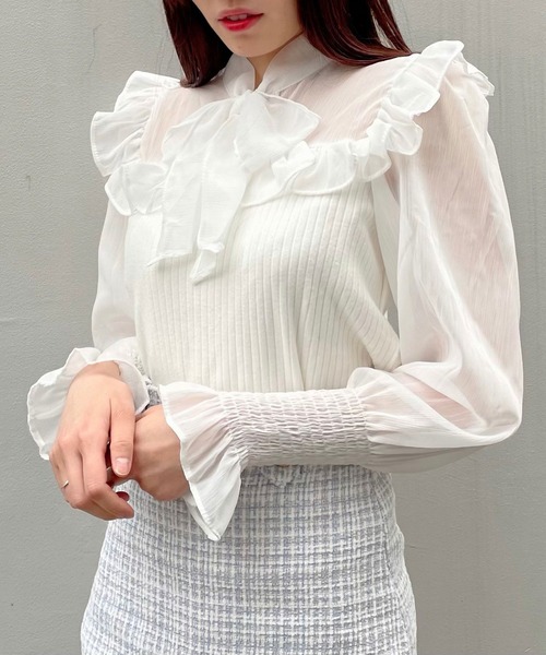 titty＆Co. PETIT（ティティアンドコープティ）の「【titty&Co.PETIT】フリルリボンシャーリングブラウス（シャツ/ブラウス・レディース・ホワイト/ブラック・FREE）」の11枚目の写真